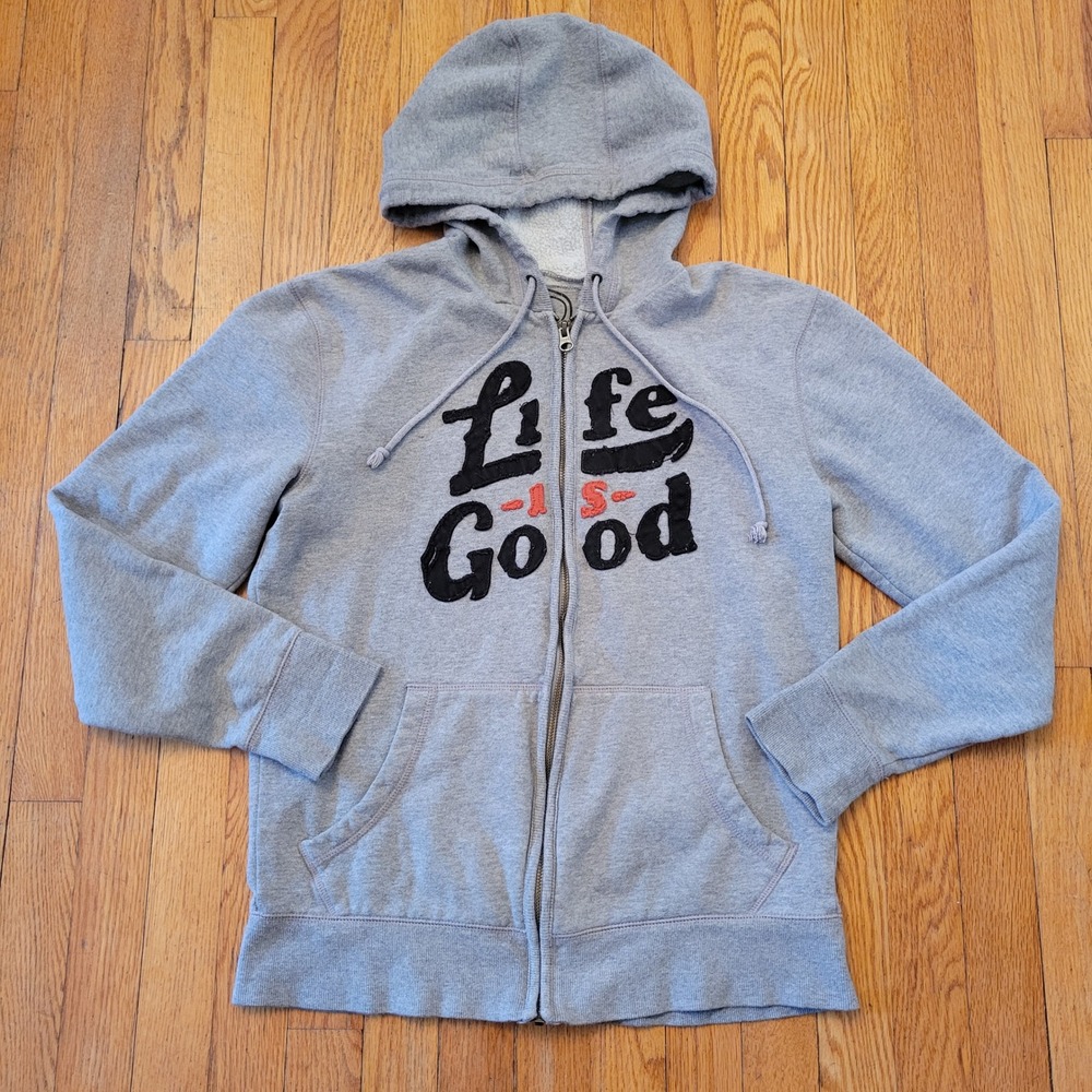 Life is Good Grey Full Zip Hoodie‎ Classic Fit Mens S Cozy Winter Layer Urban